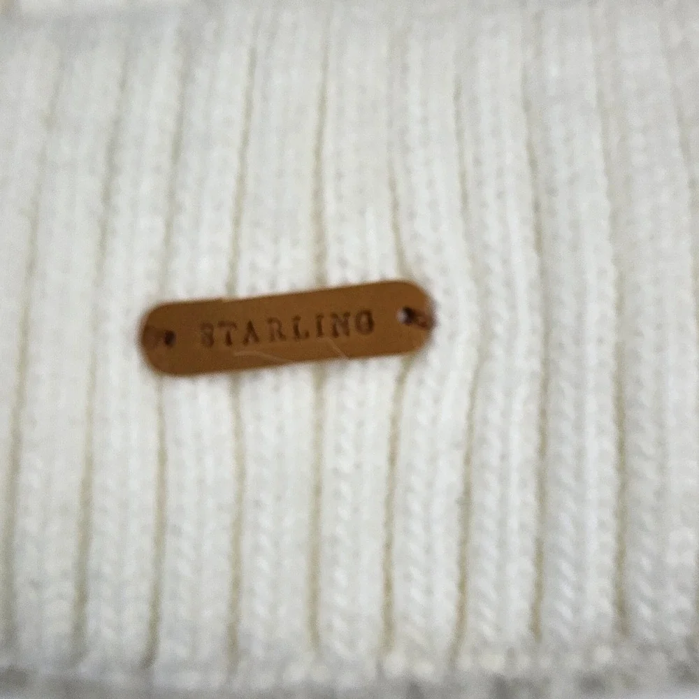 Starling Ivory Cable Knit Beanie Hat Wool Blend Pom Pom Fleece Lined One Size